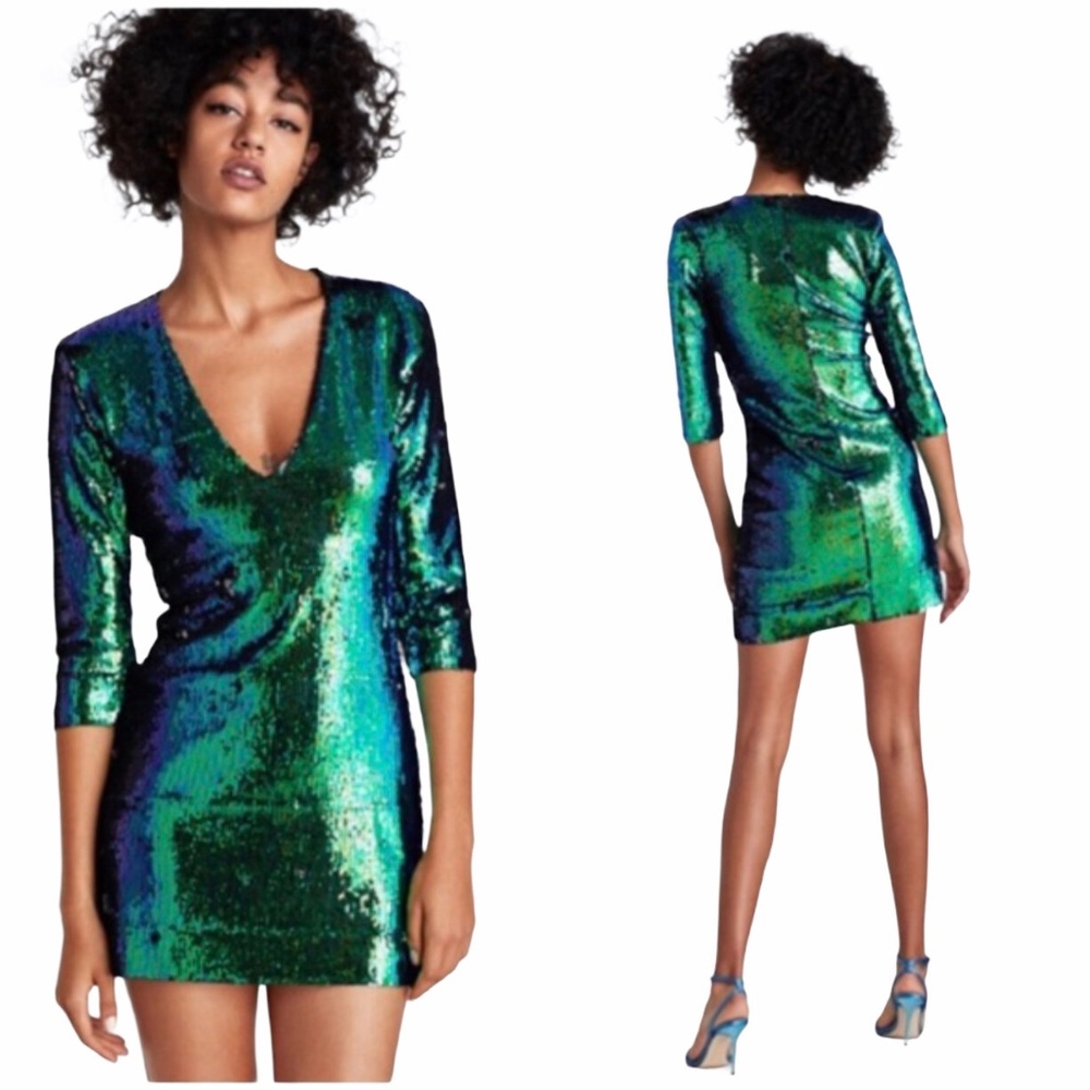 Zara Blue/Green Sequin Mini Dress